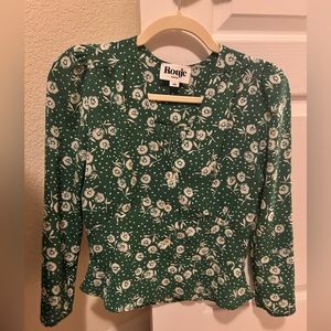 Rouje green and white floral blouse